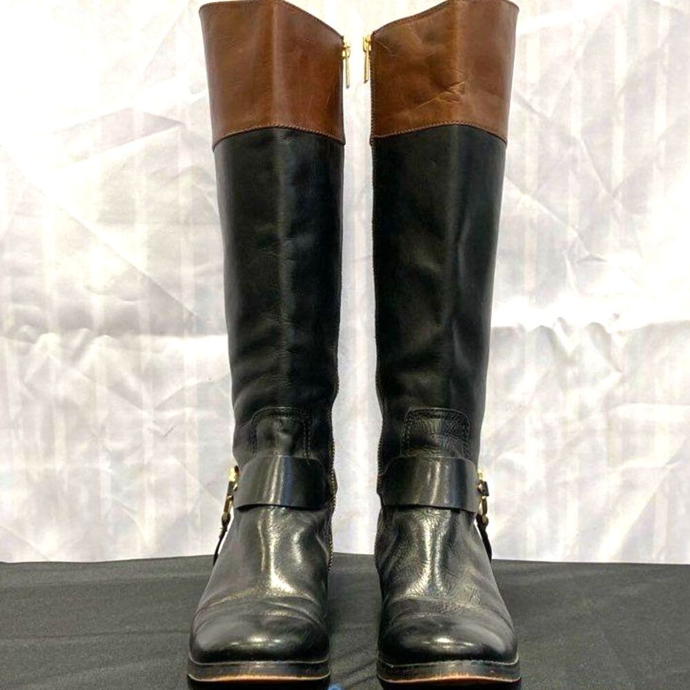 Michael Kors Fulton Harness Black/Brown Leather Tall Riding Boot - Size 8